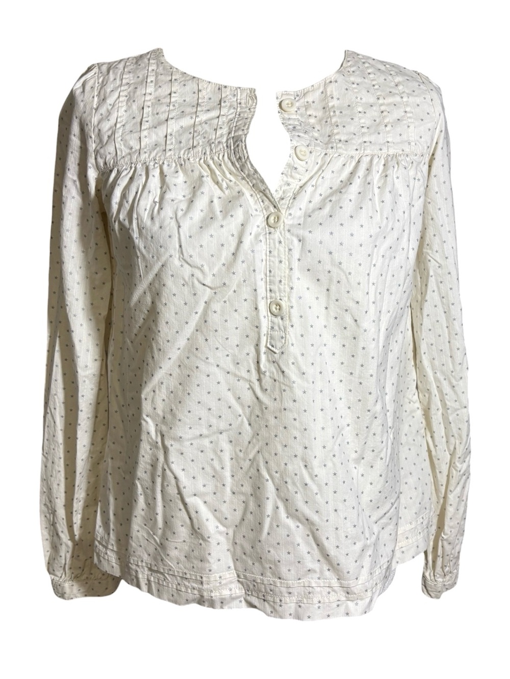 Girls Gap Cream Blouse With Silver Star Print Button Placket Lined Sz XXL 14-16